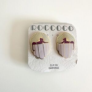 Vintage NWT "Kaleidoscope Cat" Clip on Earrings by Rococco | Cloisonne Art Deco
